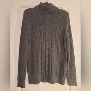 Women's Amazon Essentials Sz L Gray Cable Knit Turtleneck Sweater, Like New